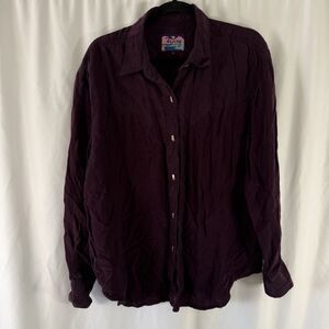 Aurora Rock Rim Silk Blend Blouse Women's Large Purple Long Sleeve Button